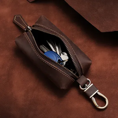 Zipper Buckle Genuine Leather Key Bag